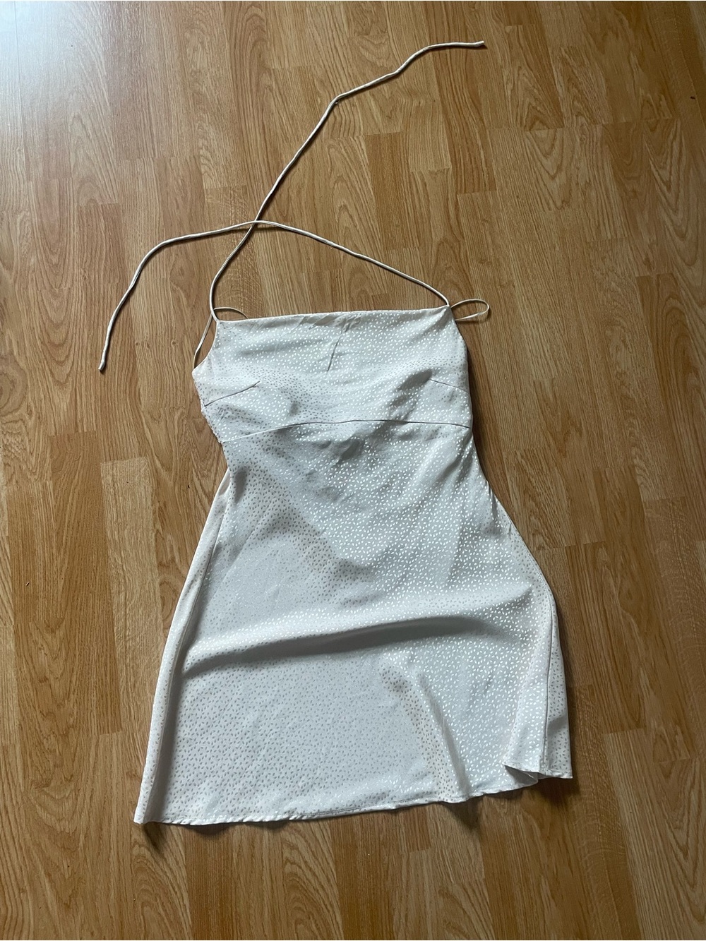 White Satin Slip Dress with Subtle Dot Texture